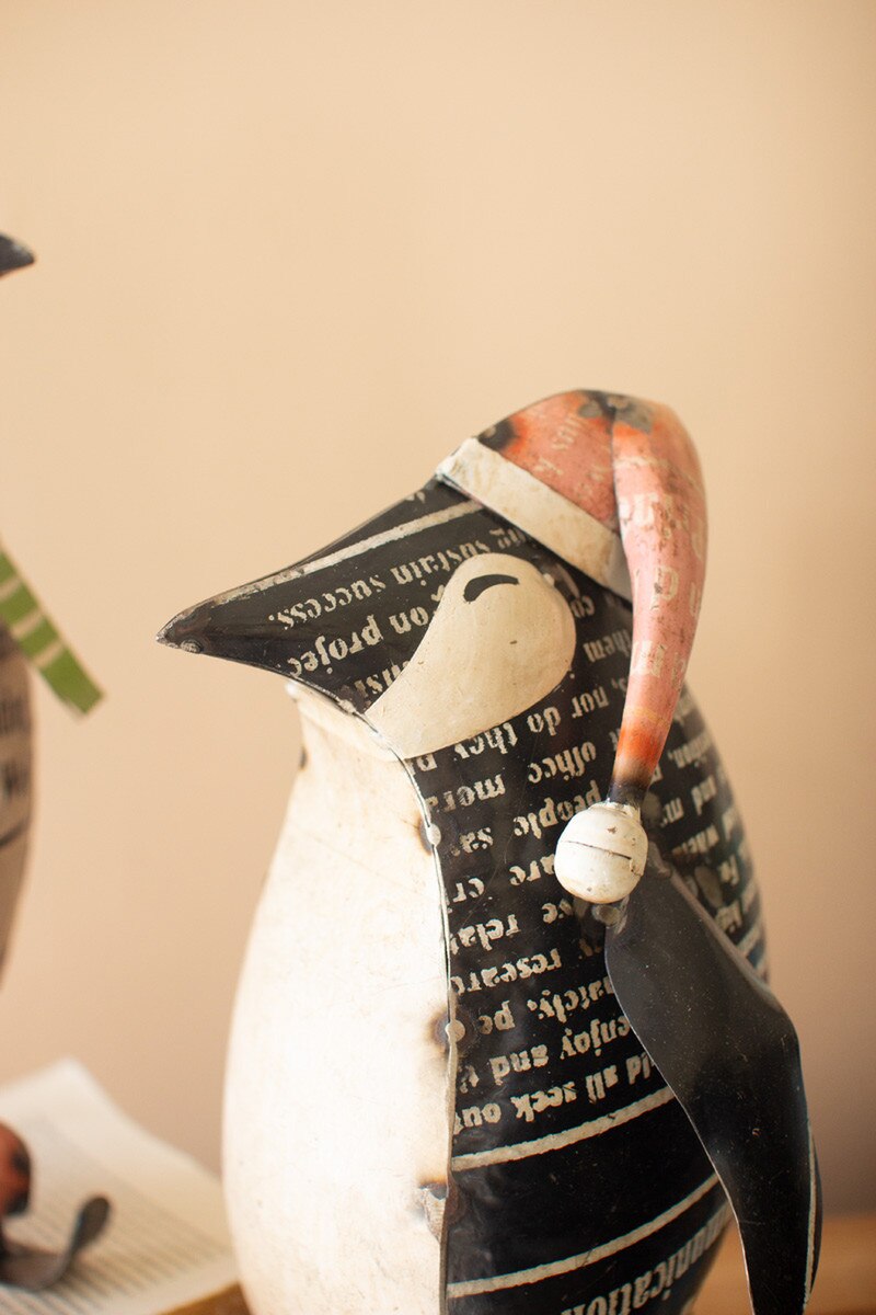 Set of 2 Recycled Metal Skating Christmas Penguins