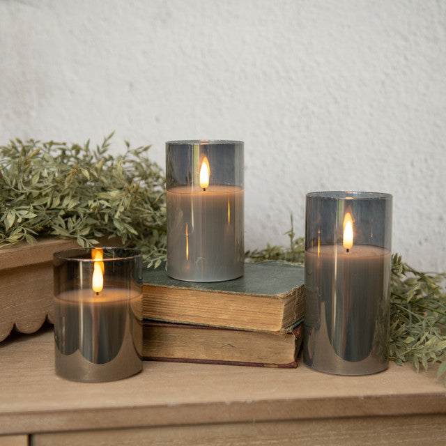 4" Charcoal Glass 3d Flame Candle