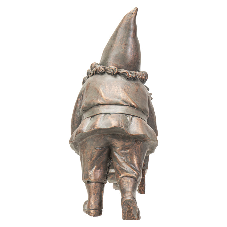 Bronze Gnome With Wheelbarrow Planter