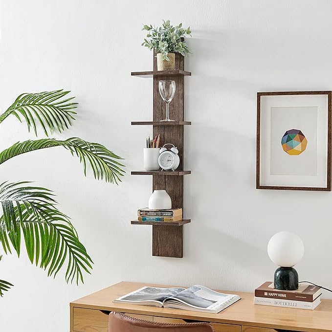 Arica Utility Column 4-Tier Spine Wall Shelves - Hickory