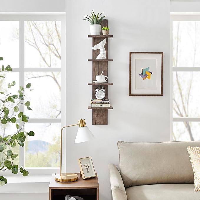 Arica Utility Column 4-Tier Spine Wall Shelves - Hickory