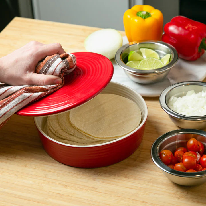 8In Red Tortilla Warmer Stoneware