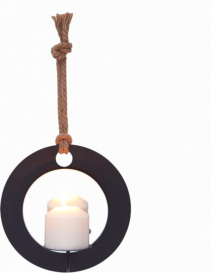 Round Rustic Pillar Candle Sconce With Rope & Mirror – A Unique Hanging Wall Accent