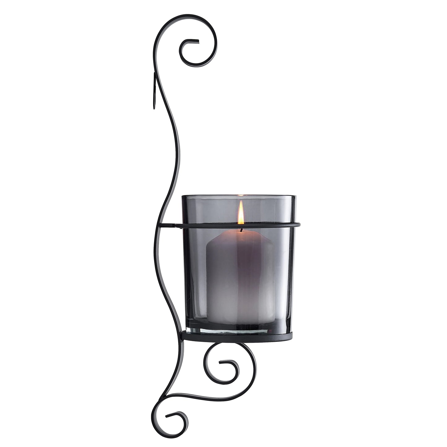Vintage Black Wall Sconce Candle Holder Set (2) with Smoke Glass Hurricanes