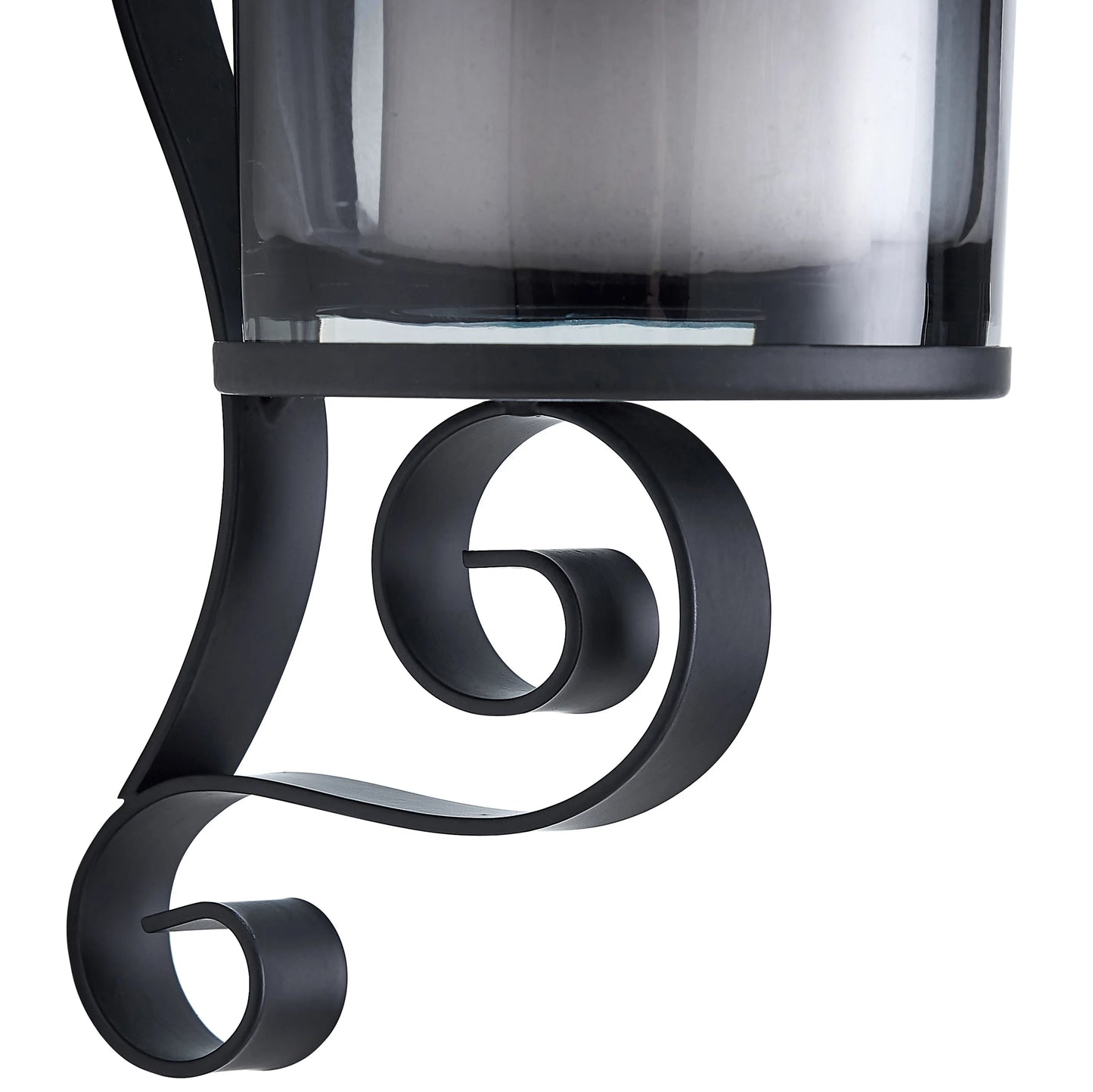 Vintage Black Wall Sconce Candle Holder Set (2) with Smoke Glass Hurricanes