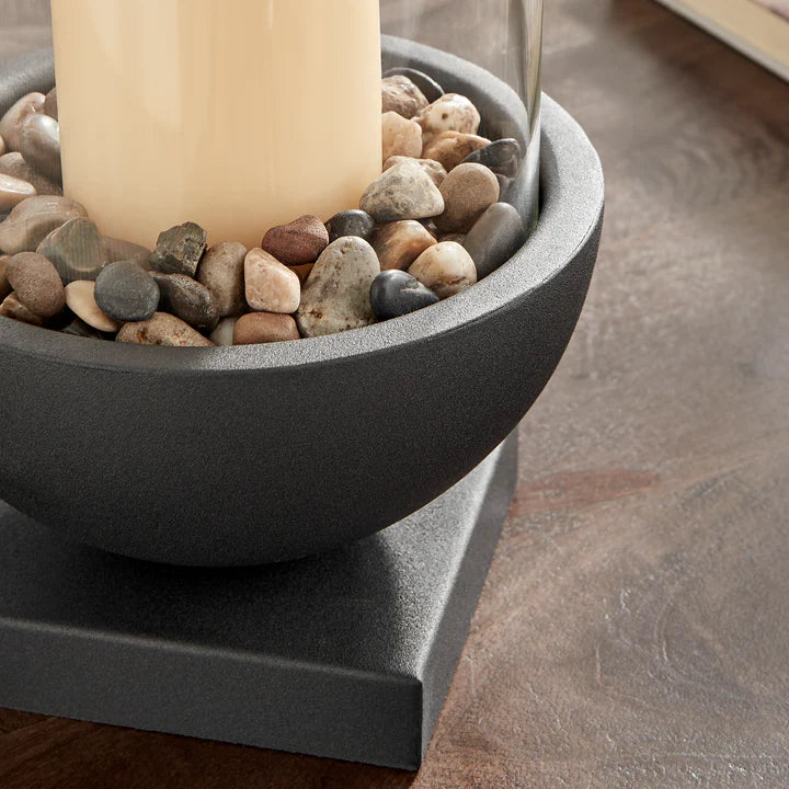 Modern Black Metal Bold Pedestal and Glass Votive Candle Holder