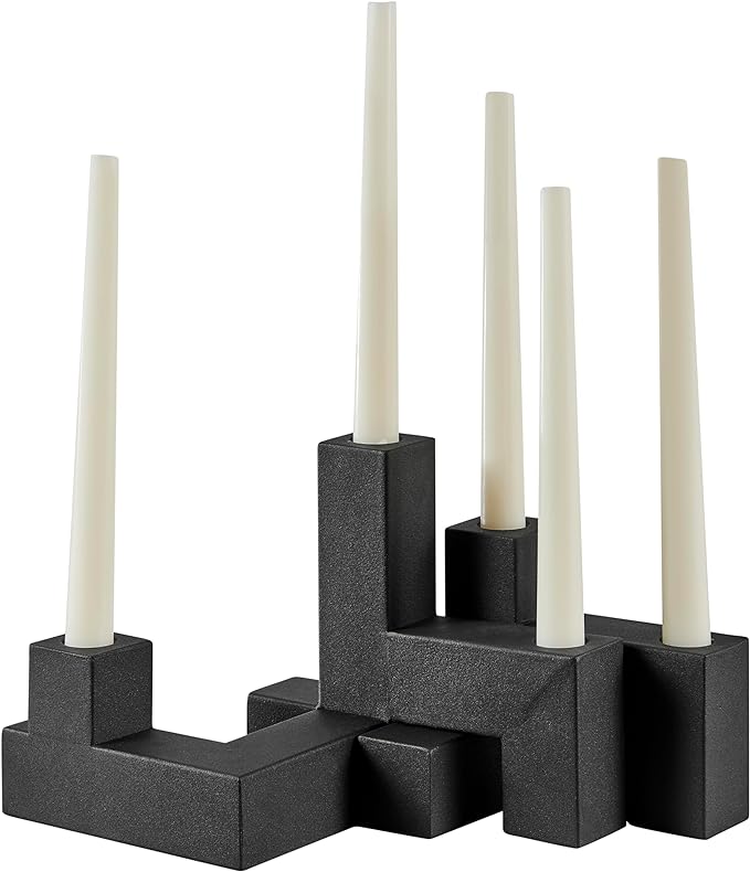 Contemporary Black Metal 2-Piece Stacking Candelabra Taper Candle Holder Set
