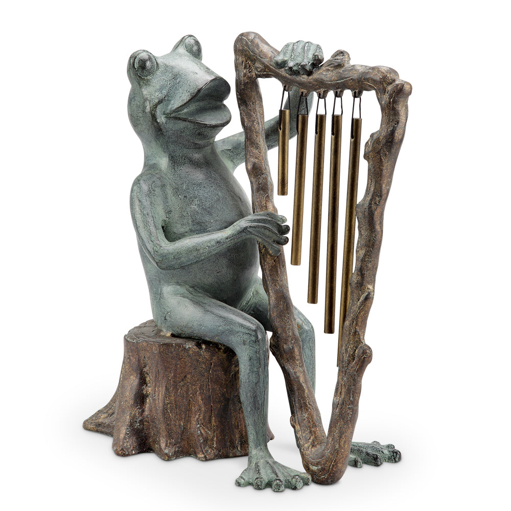 Frog And Harp Tube Wind Chime Garden Sculpture