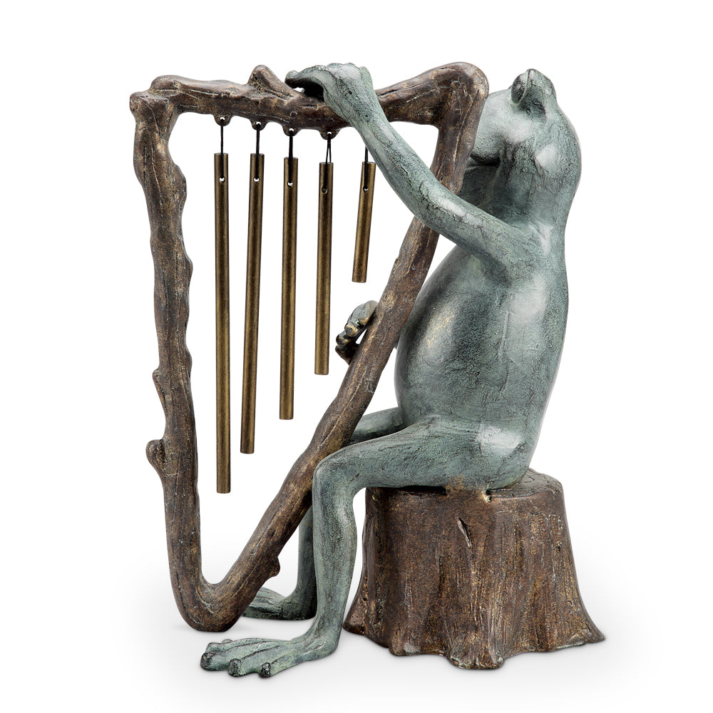 Frog And Harp Tube Wind Chime Garden Sculpture