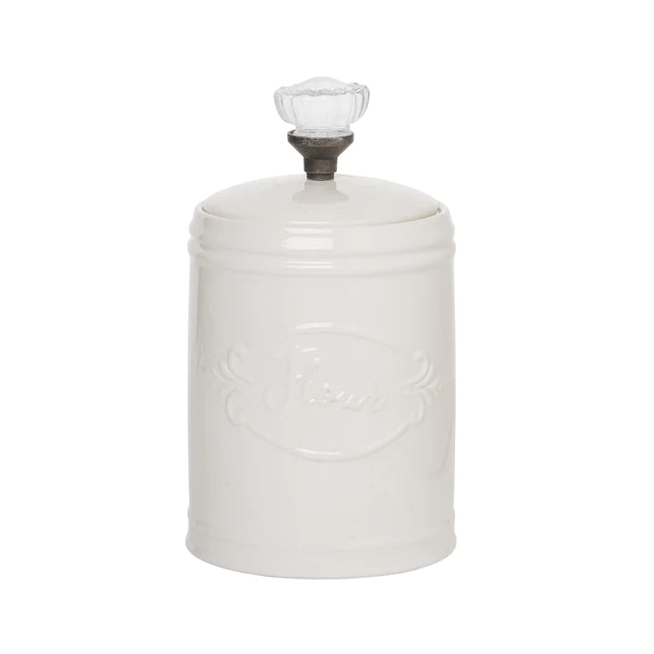 White Dolomite Kitchen Storage Canister Glass Door Knob Flour 10.5 inch