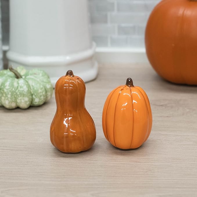 Orange Pumpkin Gourd Ceramic Salt & Pepper Shaker Set