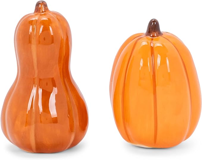 Orange Pumpkin Gourd Ceramic Salt & Pepper Shaker Set