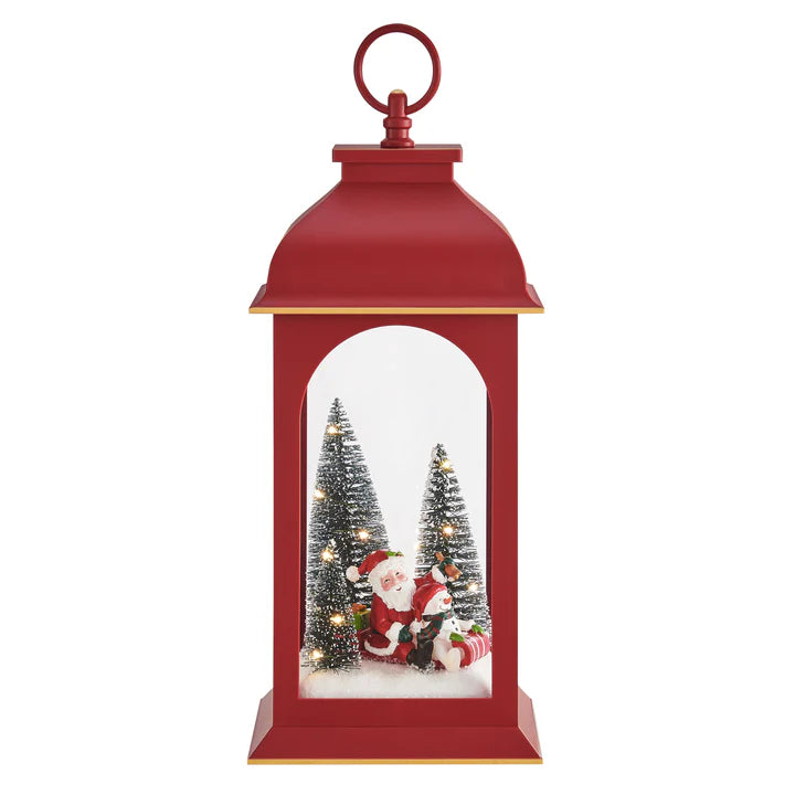 Tabletop Red Christmas Santa Winter Scene Diorama Lighted Lantern Decoration