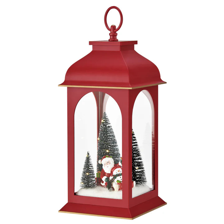 Tabletop Red Christmas Santa Winter Scene Diorama Lighted Lantern Decoration
