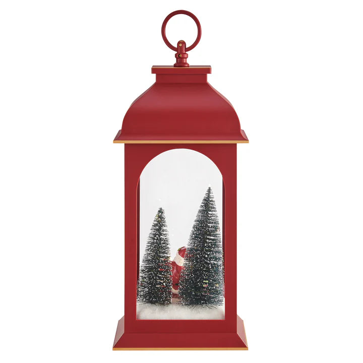 Tabletop Red Christmas Santa Winter Scene Diorama Lighted Lantern Decoration