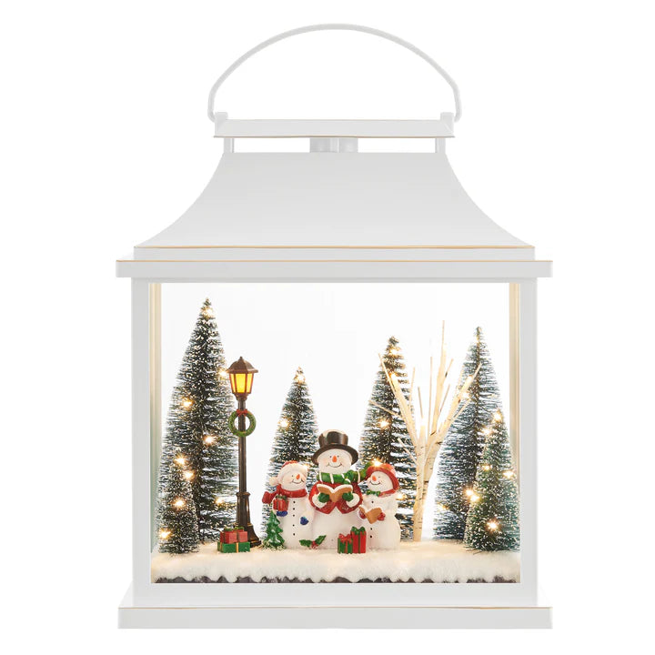 Tabletop White Christmas Holiday Winter Scene Diorama Lighted Lantern Decoration - Rectangle