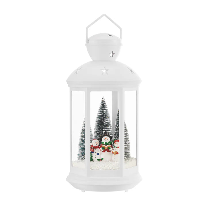 Tabletop Christmas Holiday Winter Scene Falling Snow Musical Snow Globe Diorama Lit Lantern Decoration