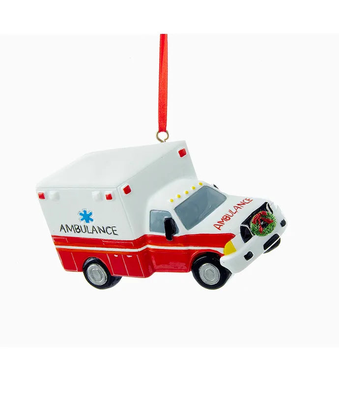 4 " Ambulance Ornament, Red, White