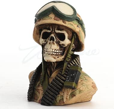 Military Skeleton Half Bust Polystone Miniature Sculpture