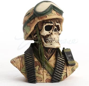 Military Skeleton Half Bust Polystone Miniature Sculpture