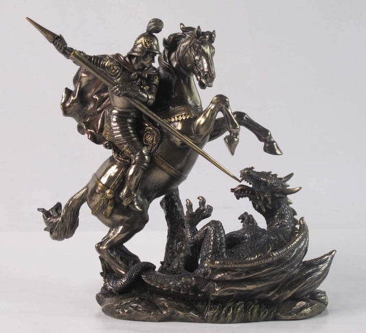 Cold Cast Bronze Saint George On Horse Slaying Dragon Statue