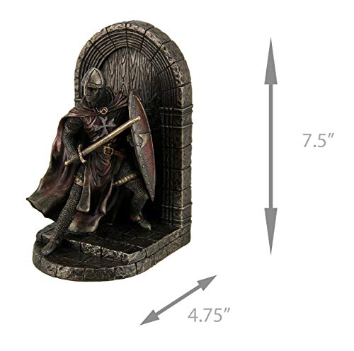 Armored Maltese Crusader With Sword And Shield Guarding Door - Bookend
