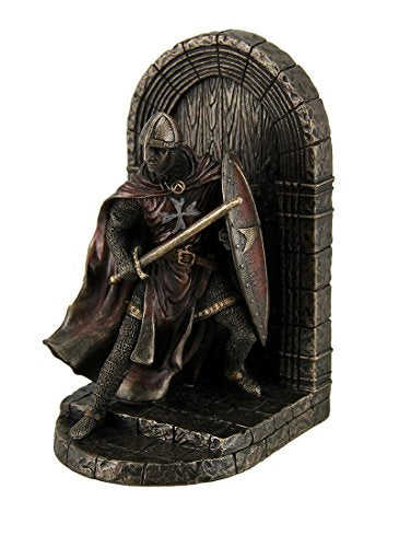Armored Maltese Crusader With Sword And Shield Guarding Door - Bookend