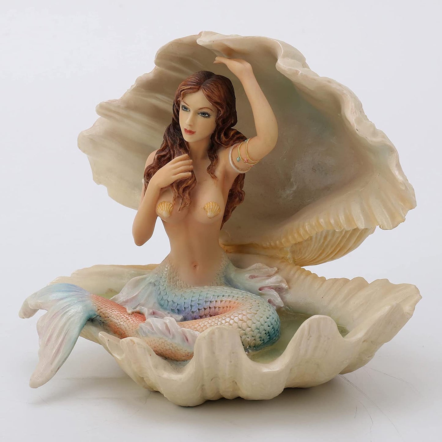 Mermaid Sitting In Seashell Sculpture