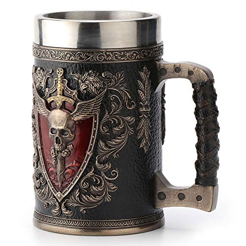 Bronze Winged Sword & Shield Skull Crest Beer Stein Stainless Steel Tumbler