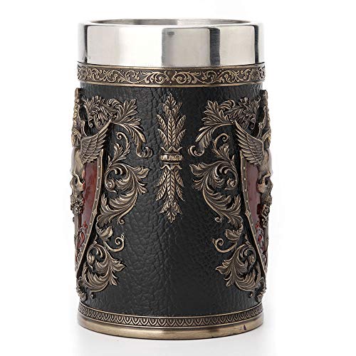 Bronze Winged Sword & Shield Skull Crest Beer Stein Stainless Steel Tumbler