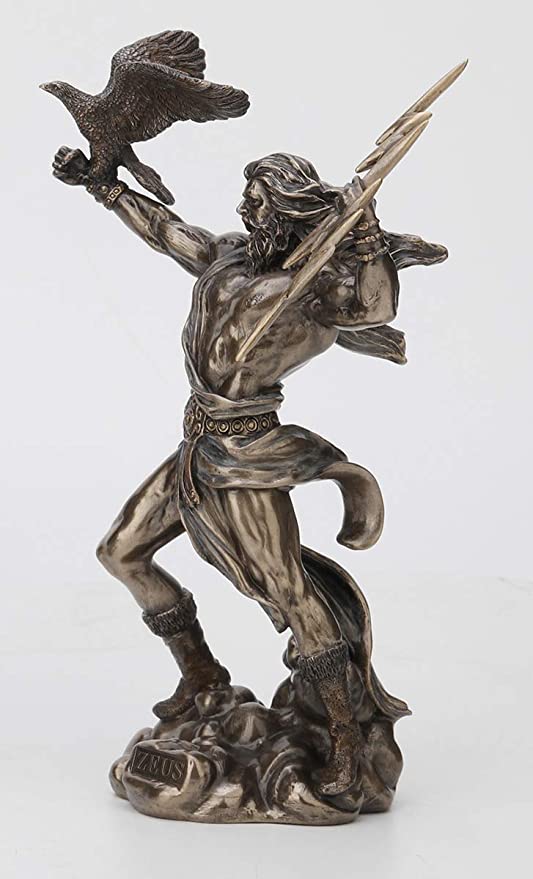 Greek God Zeus Holding Thunderbolt With Eagle