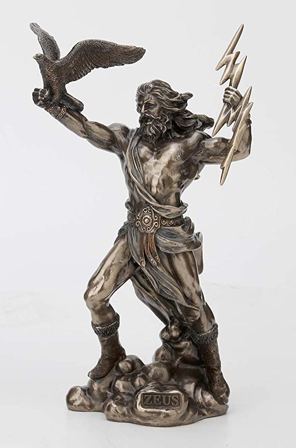 Greek God Zeus Holding Thunderbolt With Eagle