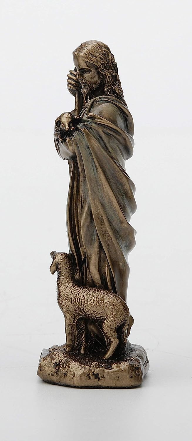 Antique Brown Painted Polystone Jesus The Shepherd