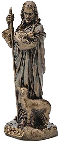 Antique Brown Painted Polystone Jesus The Shepherd