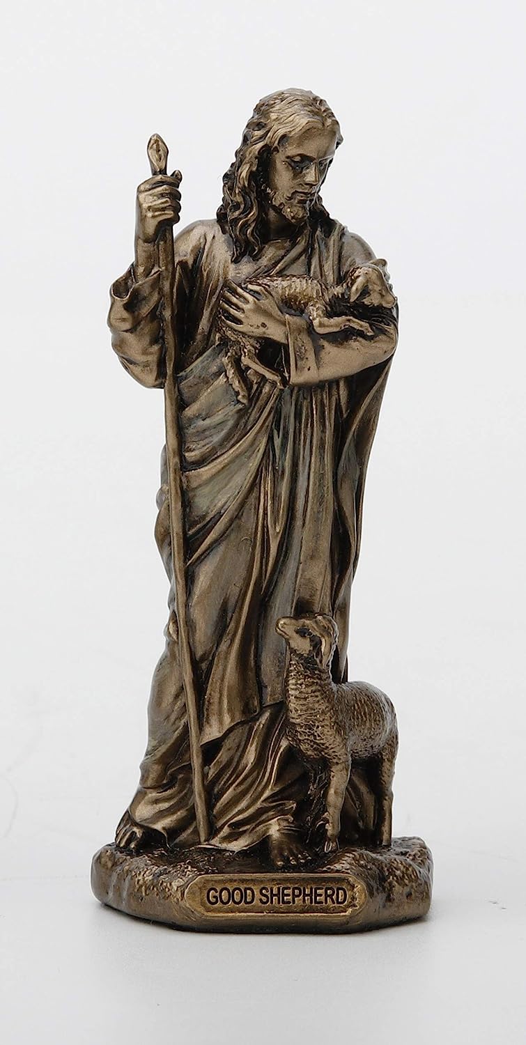 Antique Brown Painted Polystone Jesus The Shepherd