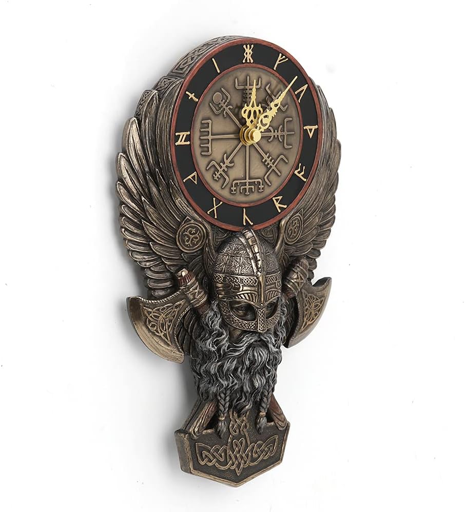 Vegvesir Winged Viking Twin Rune Axes Wall Clock