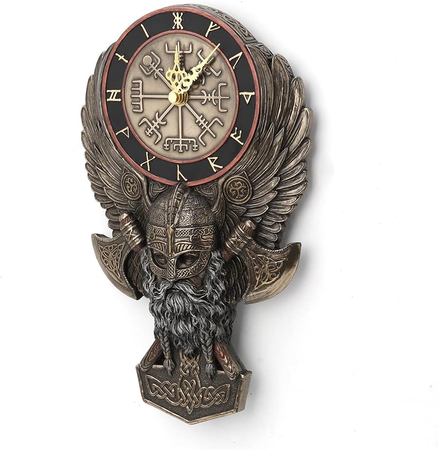 Vegvesir Winged Viking Twin Rune Axes Wall Clock