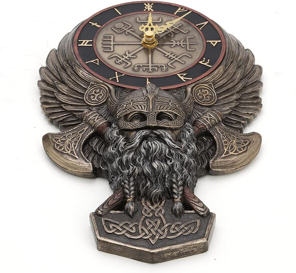 Vegvesir Winged Viking Twin Rune Axes Wall Clock