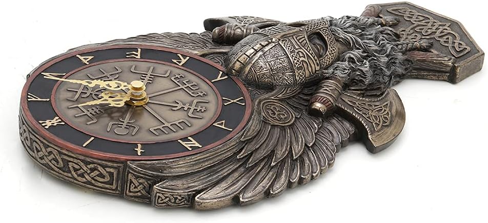 Vegvesir Winged Viking Twin Rune Axes Wall Clock