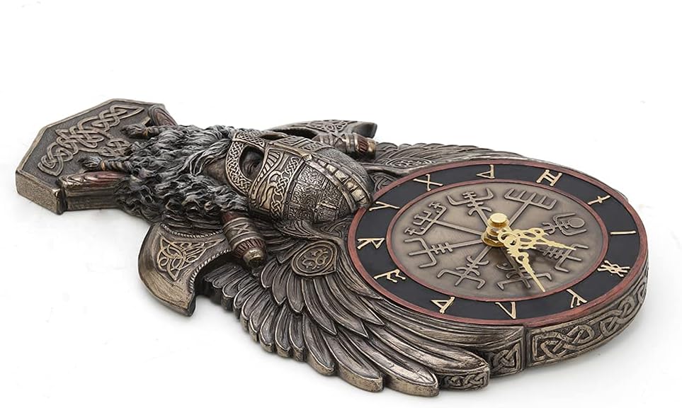Vegvesir Winged Viking Twin Rune Axes Wall Clock