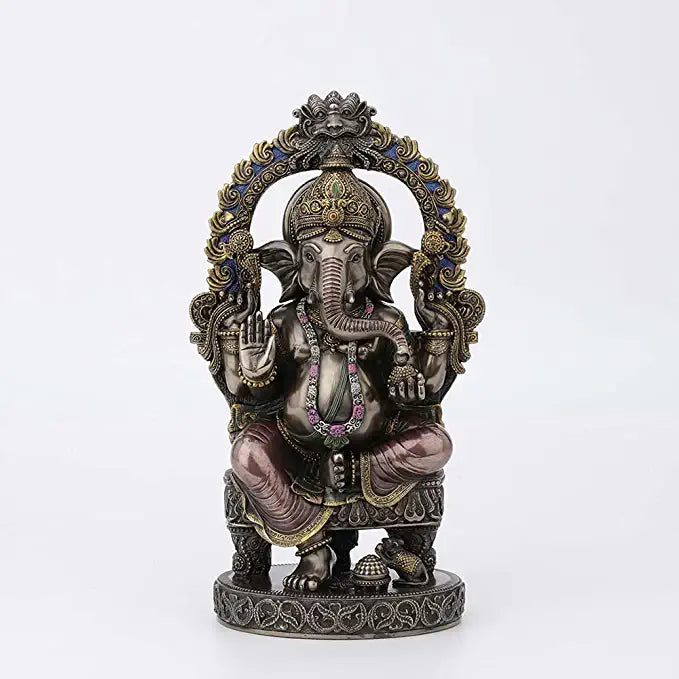 Lord Ganesha Sitting On Chair With Temple Arch