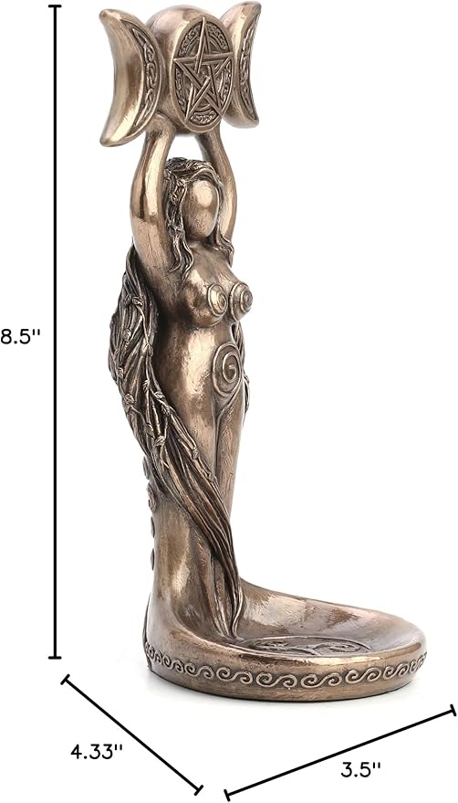 Triple Moon Hecate Spiral Goddess Wiccan Candle Holder Stand