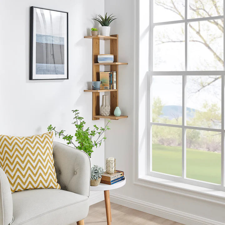 Alvar Corner 4-Tier Floating Ledge Column Wall Shelf