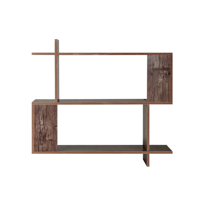 Manasa Floating Geometric Kilter Two-Tier Wall Shelf - Hickory