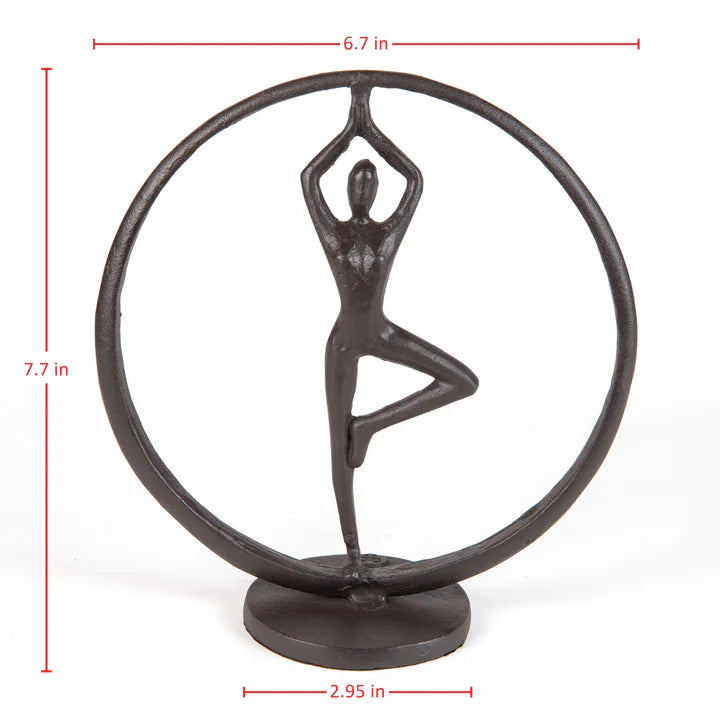 Yoga Tree Pose Circle Cast Iron Sculpture