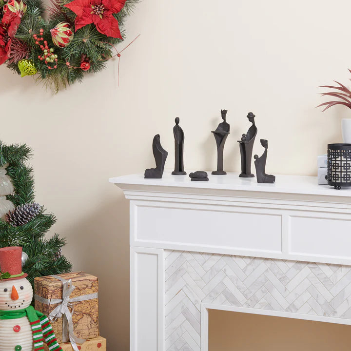 Modern 9-Inch Cast Iron Nativity Sculpture Set (6 Figures)