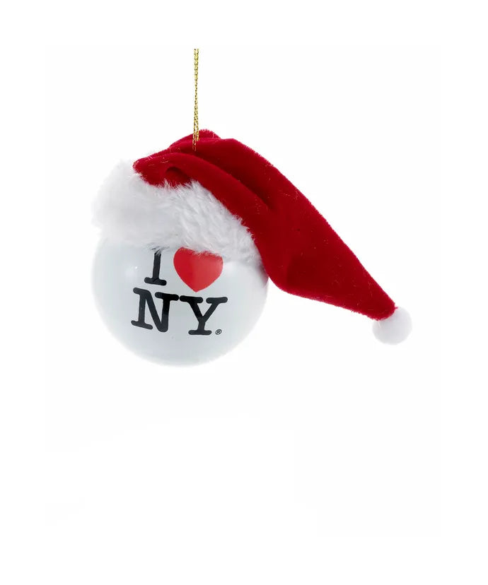 I Love New York Ball With Santa Hat Christmas Ornament