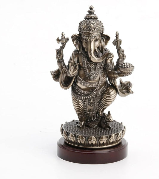 Lord Ganesha Standing On Lotus With Wooden Base
