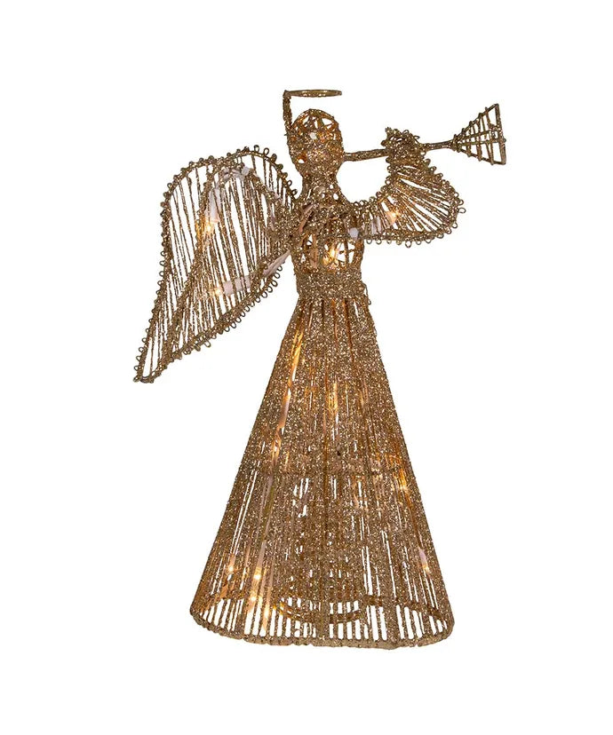 12" UL 20-Light Gold Glittered Angel Treetop
