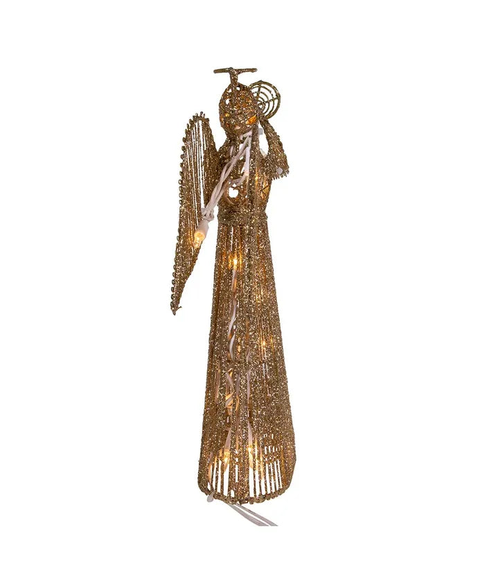 12" UL 20-Light Gold Glittered Angel Treetop